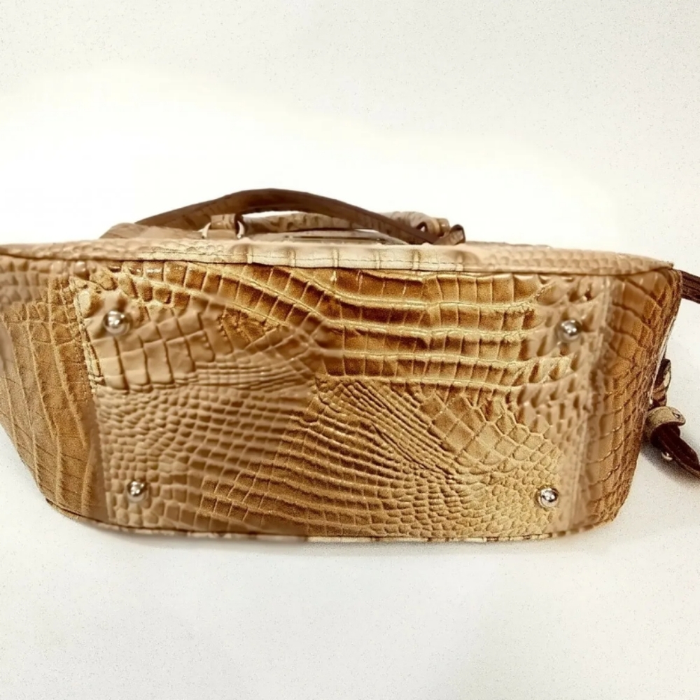 Brahmin Croc Embossed Leather Shoulder Satchel Bag Crossbody Tan EUC - Picture 3 of 9